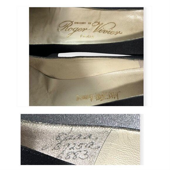 Vintage 60s Roger Vivier Black Satin Evening Pumps with Rhinestone Buckles - Picture 9 of 14